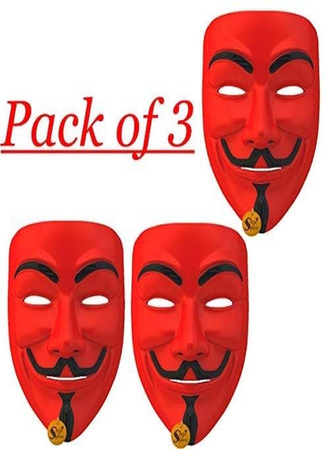 Sage Square V for Vendetta Comic FACE MASK, Anonymous VIP Edition Face-Mask Perfect Fit Cosplay Party Mask, DC Comics (Red) (Pack of 3) - Image 2